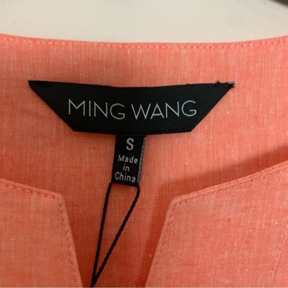 NWT New Ming Wang Coral Pink Heritage Fit Button Front Linen Blouse Top Small - Picture 3 of 4